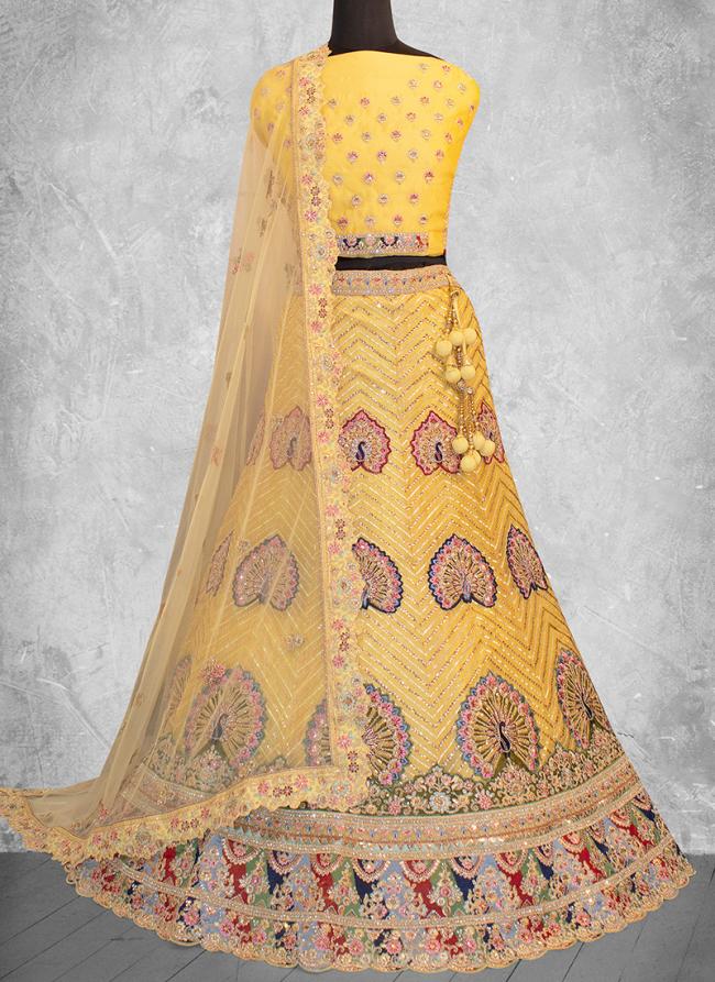 Organza Silk Yellow Wedding Wear Sequins Work Lehenga Choli